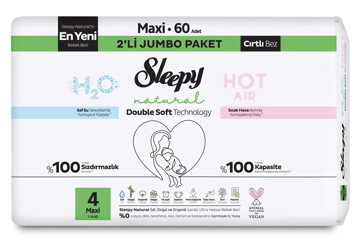 Sleepy Natural Double Soft Bebek Bezi Maxi 60'lı